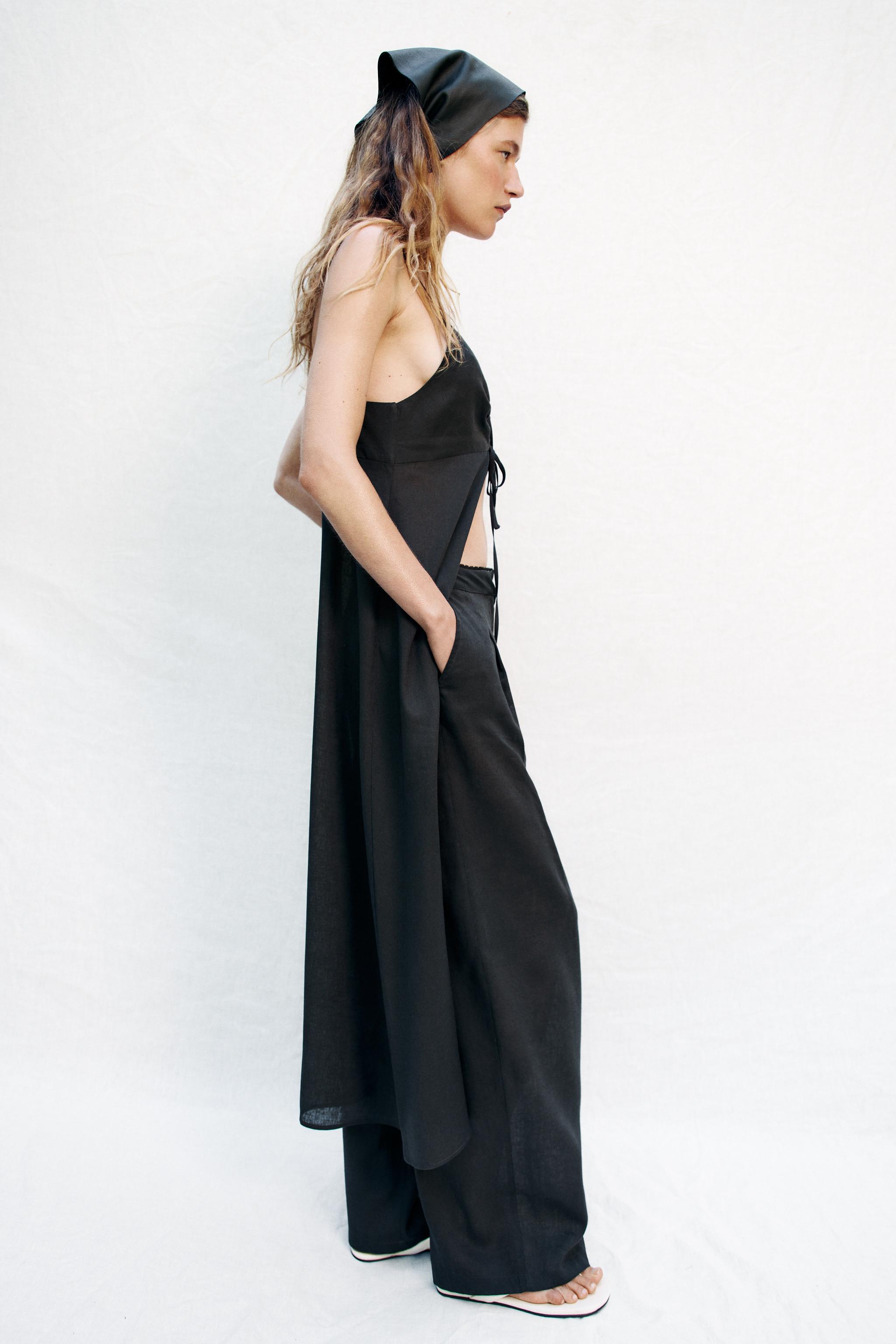 STRAIGHT LEG LINEN PANTS WITH LACE TRIM